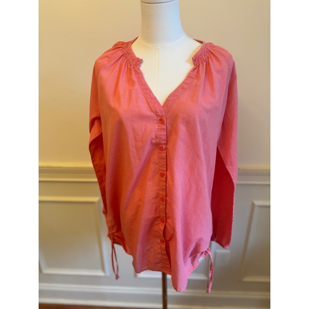 ExOfficio Insect Shield Blouse Womens L Coral Long Sleeve Hiking Outdoor Shirt